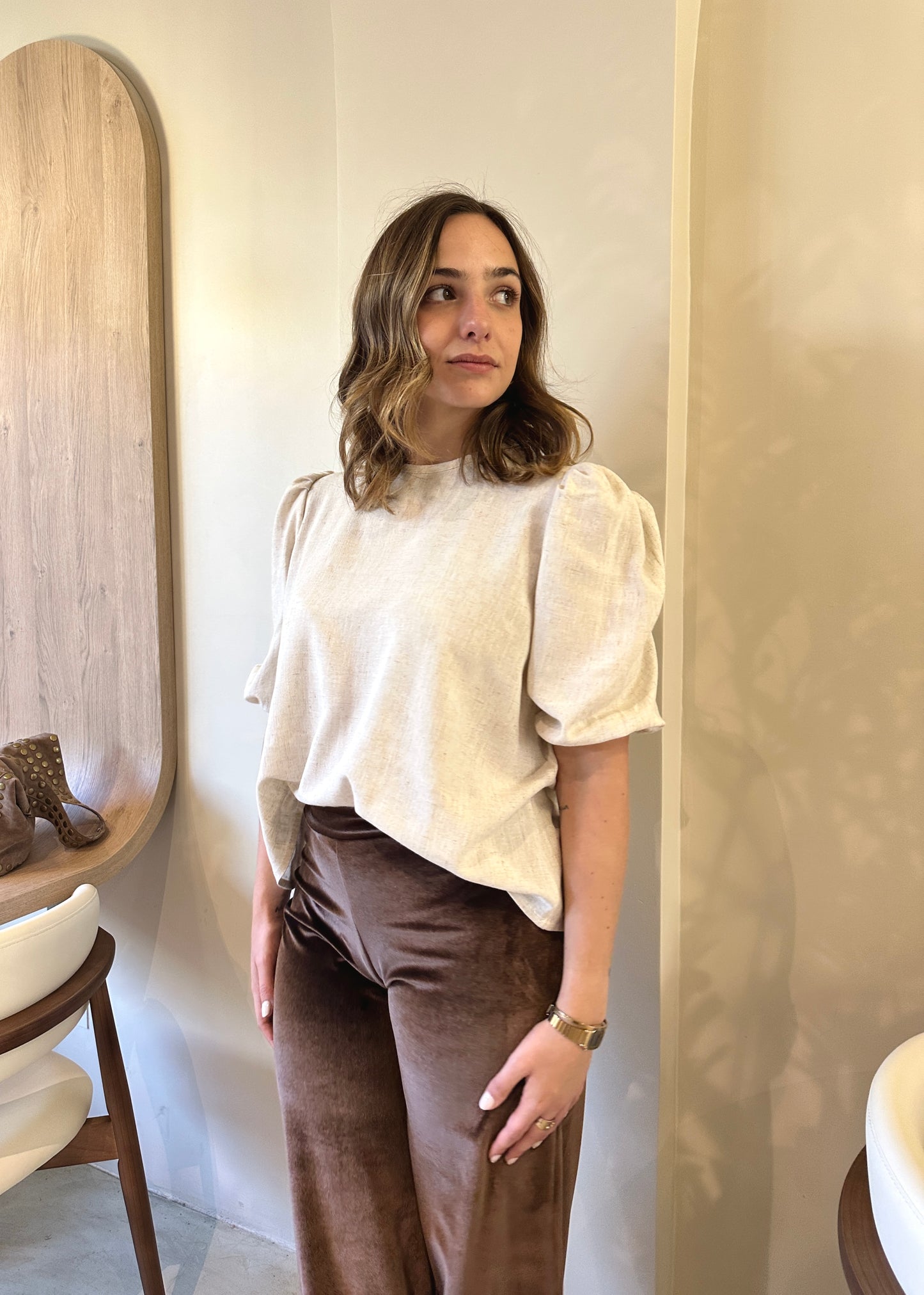 BLUSA FIORELLA LINO BEIGE