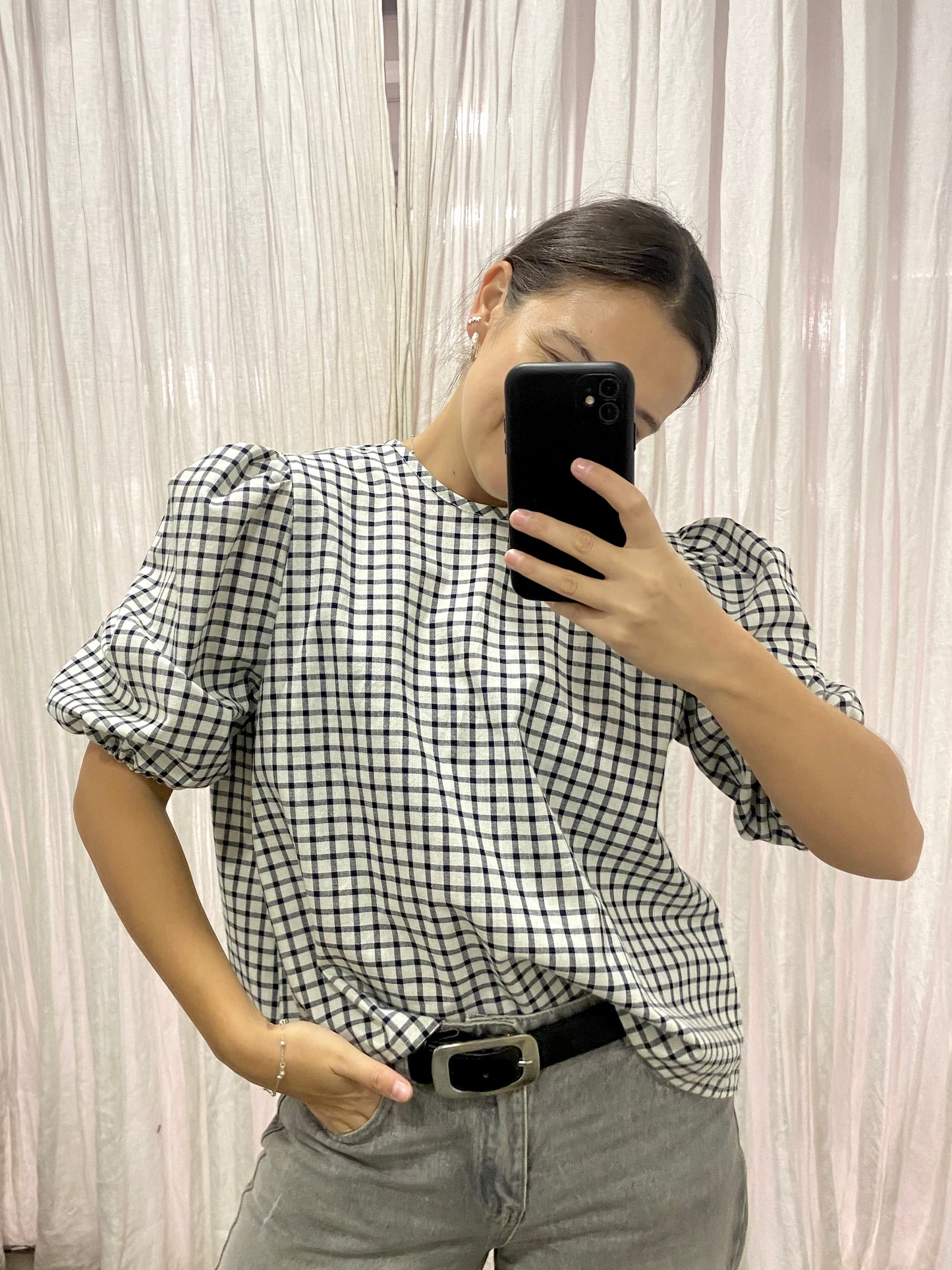 BLUSA FIORELLA CUADRILLE AZUL