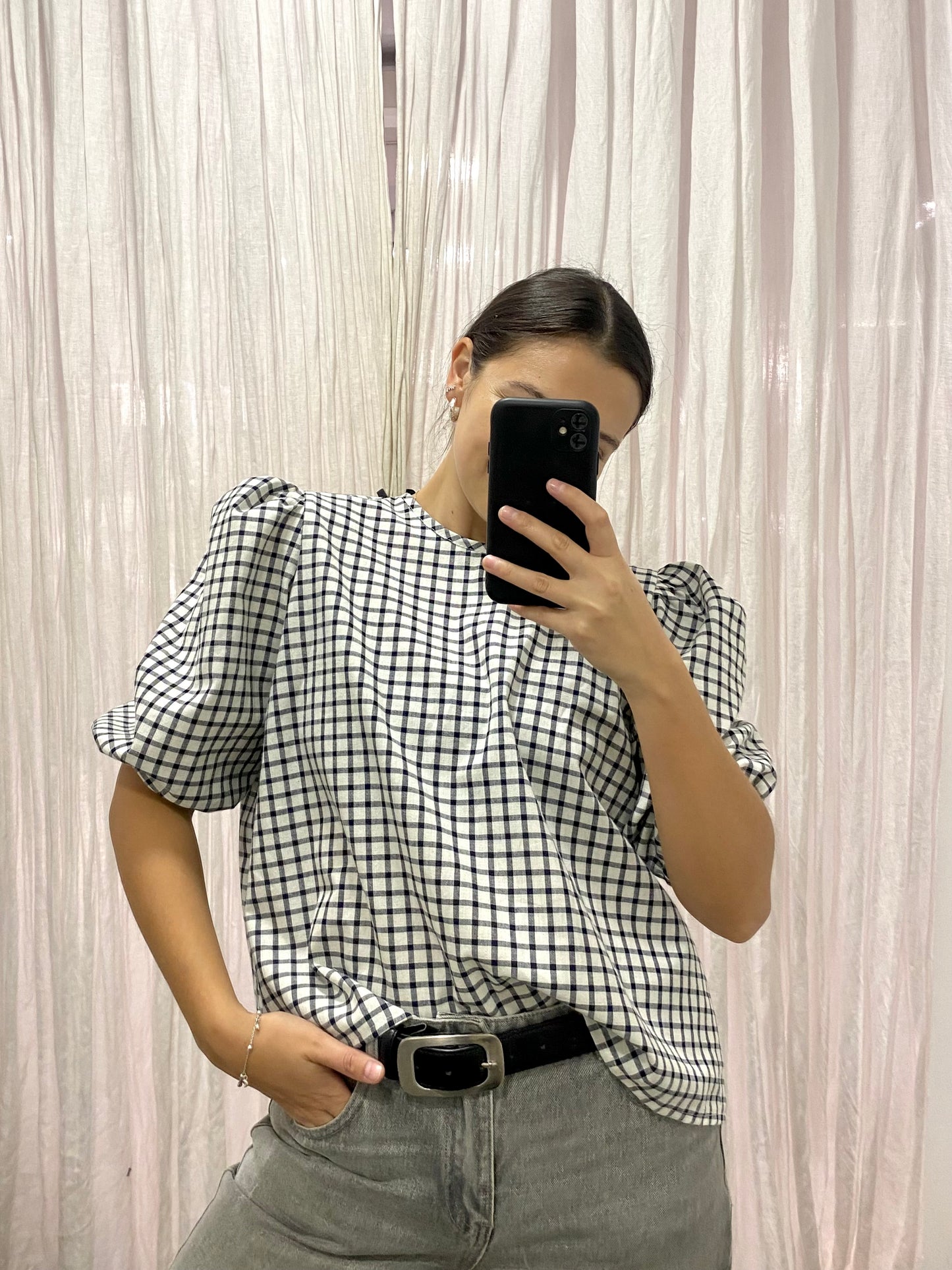 BLUSA FIORELLA CUADRILLE AZUL